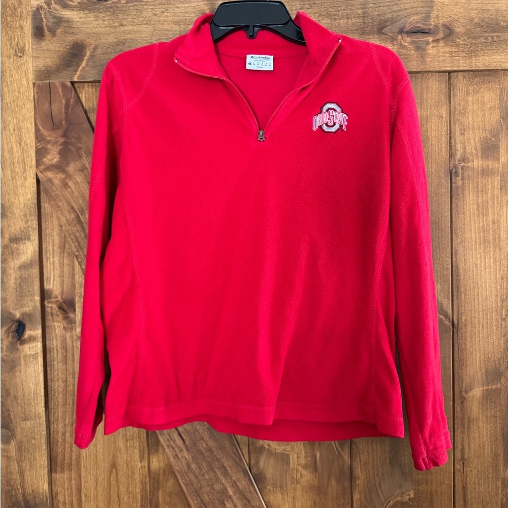 Columbia OSU Buckeyes Womens L Red Fleece Quarter Zip Gameday‎ Collegecore